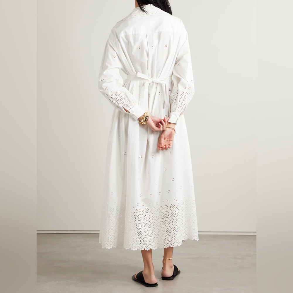 ULLA JOHNSON Adette tie-detailed broderie anglaise eyelet cotton midi dress - Picture 4 of 13